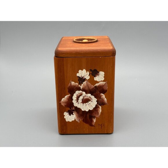Vintage Hand Painted Wood Canister Pair With Floral Panels | Storage Containers - Picture 9 of 12